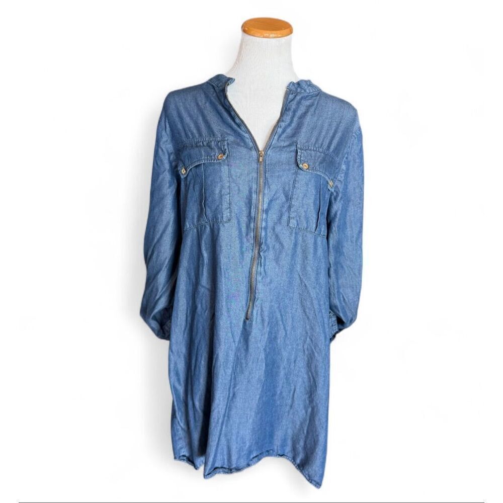Womens G Collection Denim With Gold Hardware Jean Shirt Dress - Sz 2X